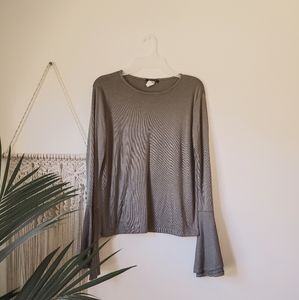 BLVD Olive Green Bell Sleeve Ribbed Shirt